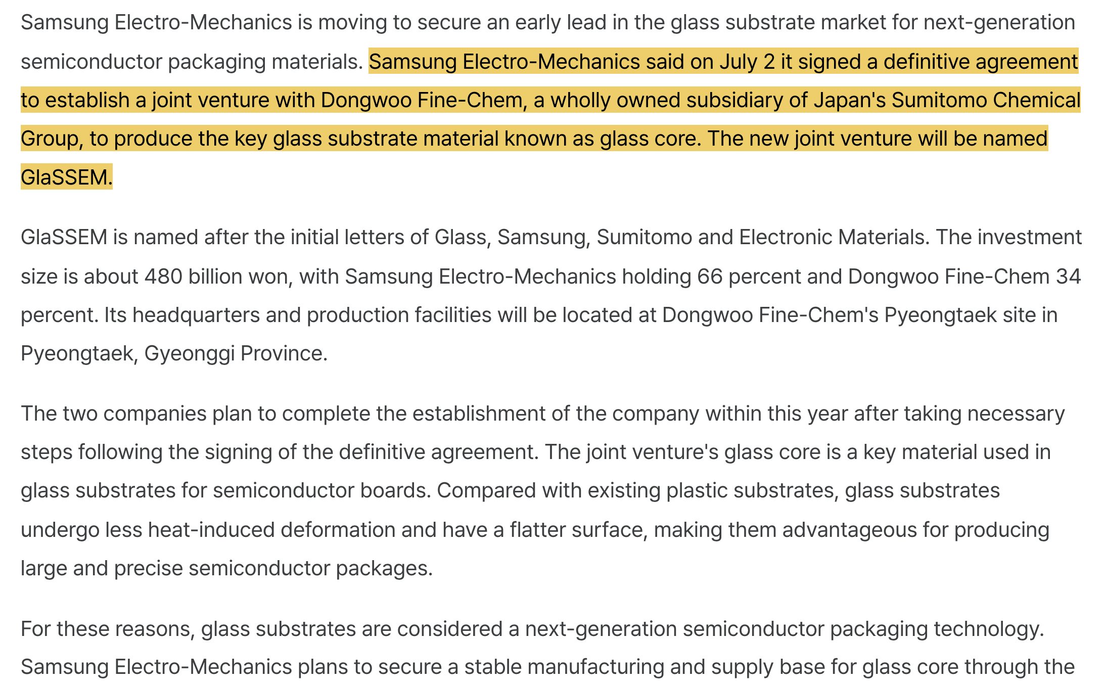 Screenshot attached to the source X post showing GlaSSEM JV details