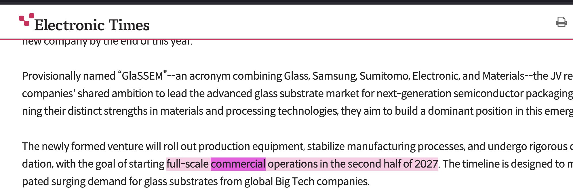 Screenshot attached to the source X post showing H2 2027 commercialization wording